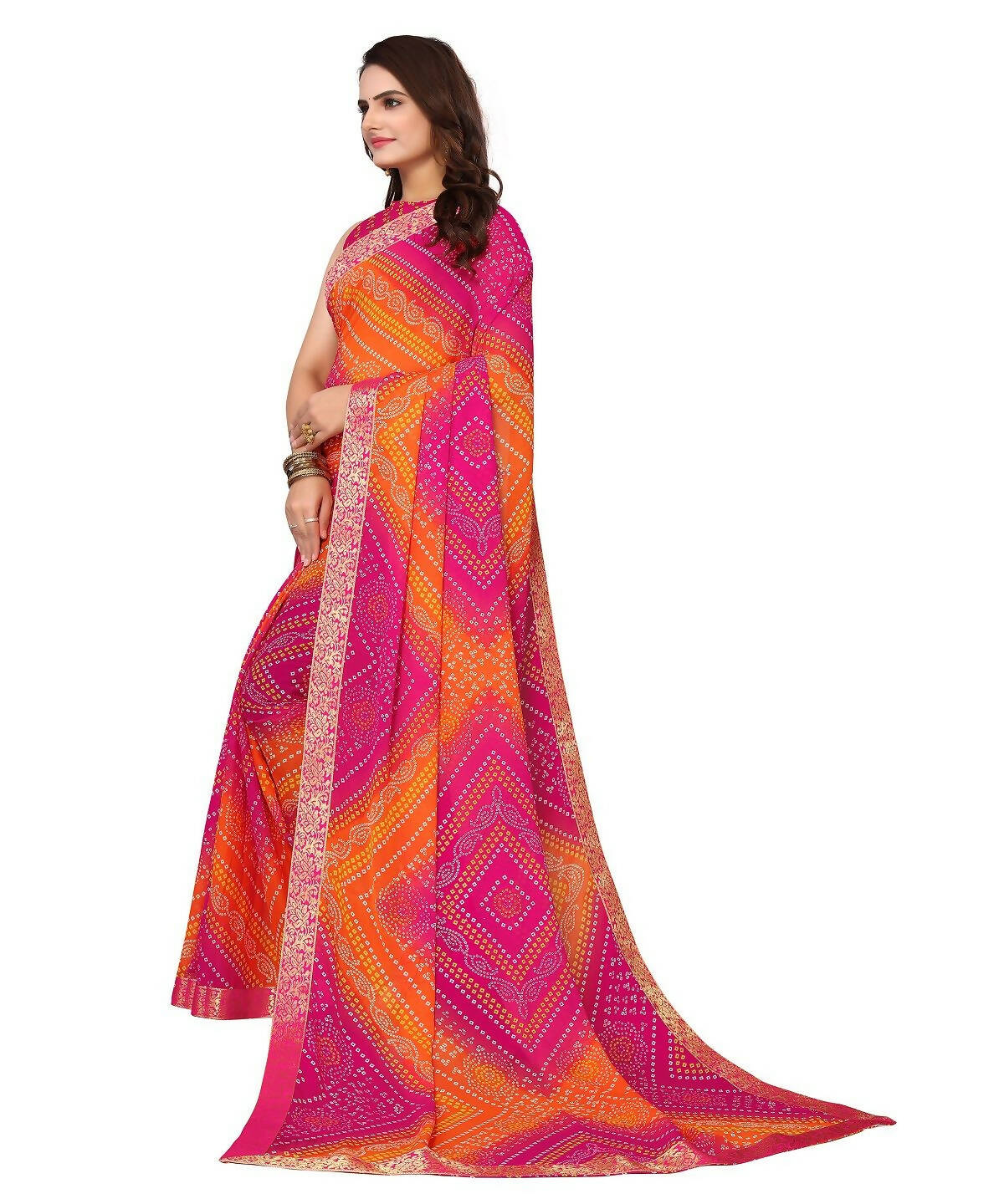 Vamika Pink Georgette Printed With Lace Saree (VERA PINK) - Distacart