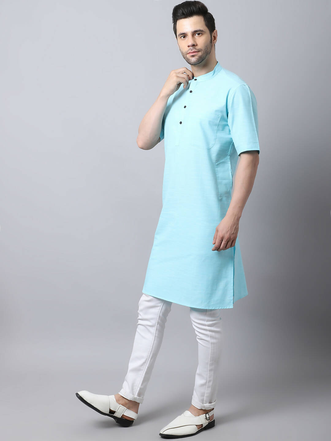 Even Apparels Black Pure Cotton Kurta With Band Collar - Distacart