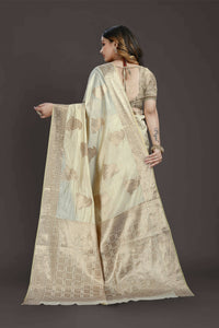 Thumbnail for Off White Pure Raw Silk Zari Woven Saree with Unstitched Blouse Piece - Alisha - Distacart