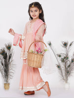 Thumbnail for Little Bansi Cotton Gotta Patti Kurta frock with Sharara & Dupatta - Peach - Distacart