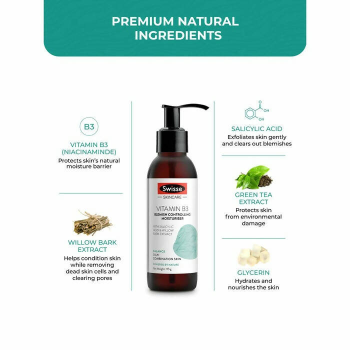 Swisse Skincare Vit B3 Blemish Moisturiser With Green Tea & Willow Bark Extract - Distacart