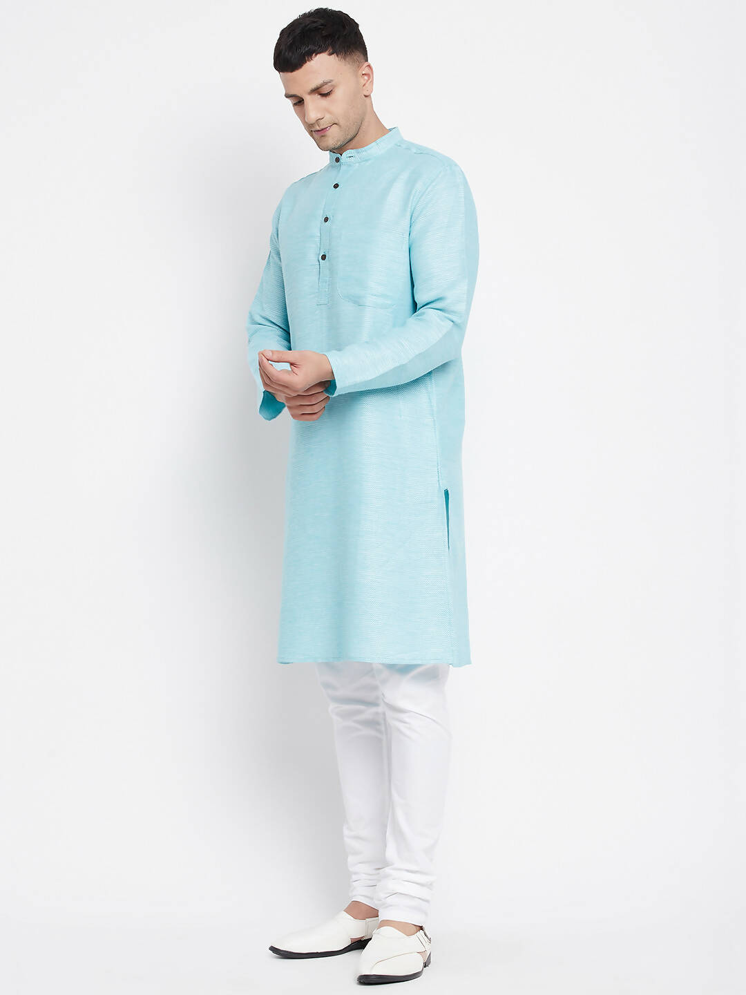 Even Apparels Blue Rayon Men's Kurta With Band Collar - Distacart