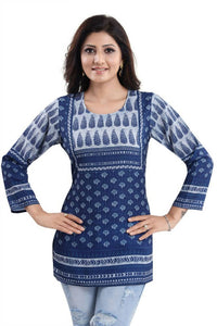 Thumbnail for Snehal Creations Interesting Vibe Indigo Blue Summer Cool Printed Tunic