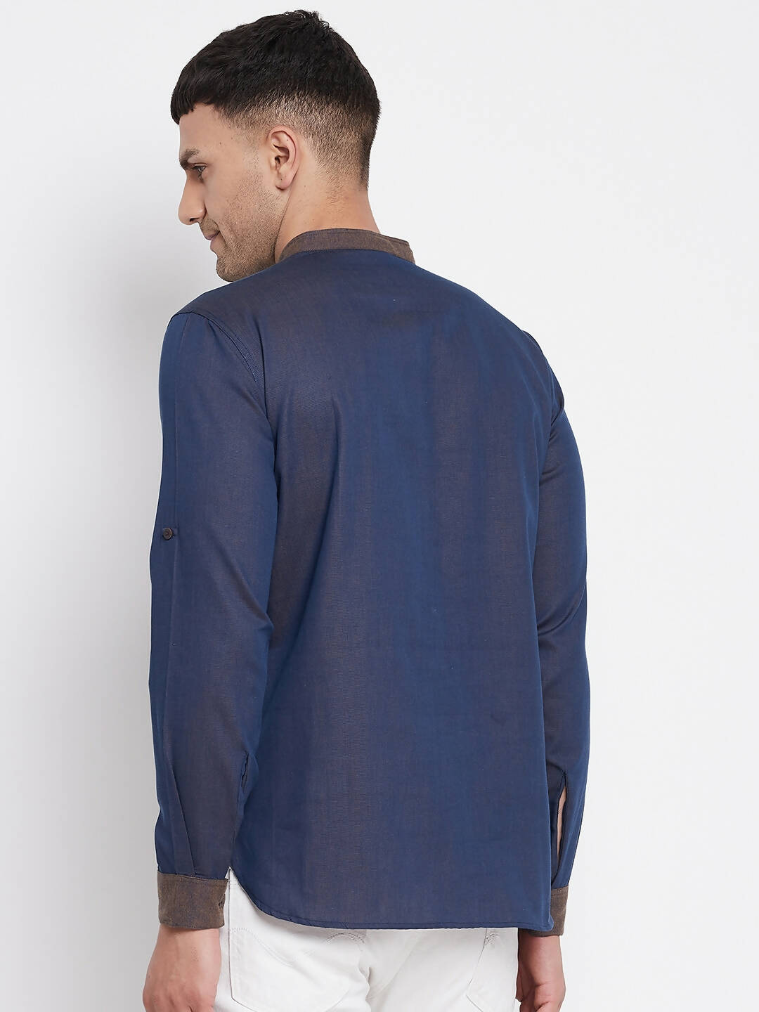 Even Apparels Pure Cotton Blue Men's Kurta With Band Collar - Distacart