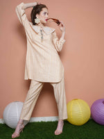 Thumbnail for Women Republic Beige Striped Kurta Set - Distacart