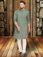 Thumbnail for Even Apparels Cotton Linen Green Kurta - Green - Distacart