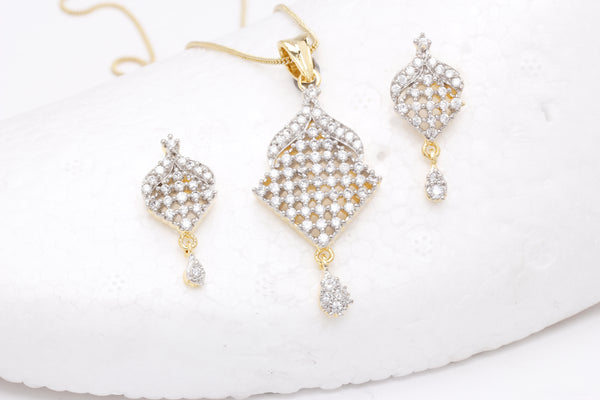 Gold-Plated Alloy American Diamond Pendant Necklace Set - The Pari - Distacart