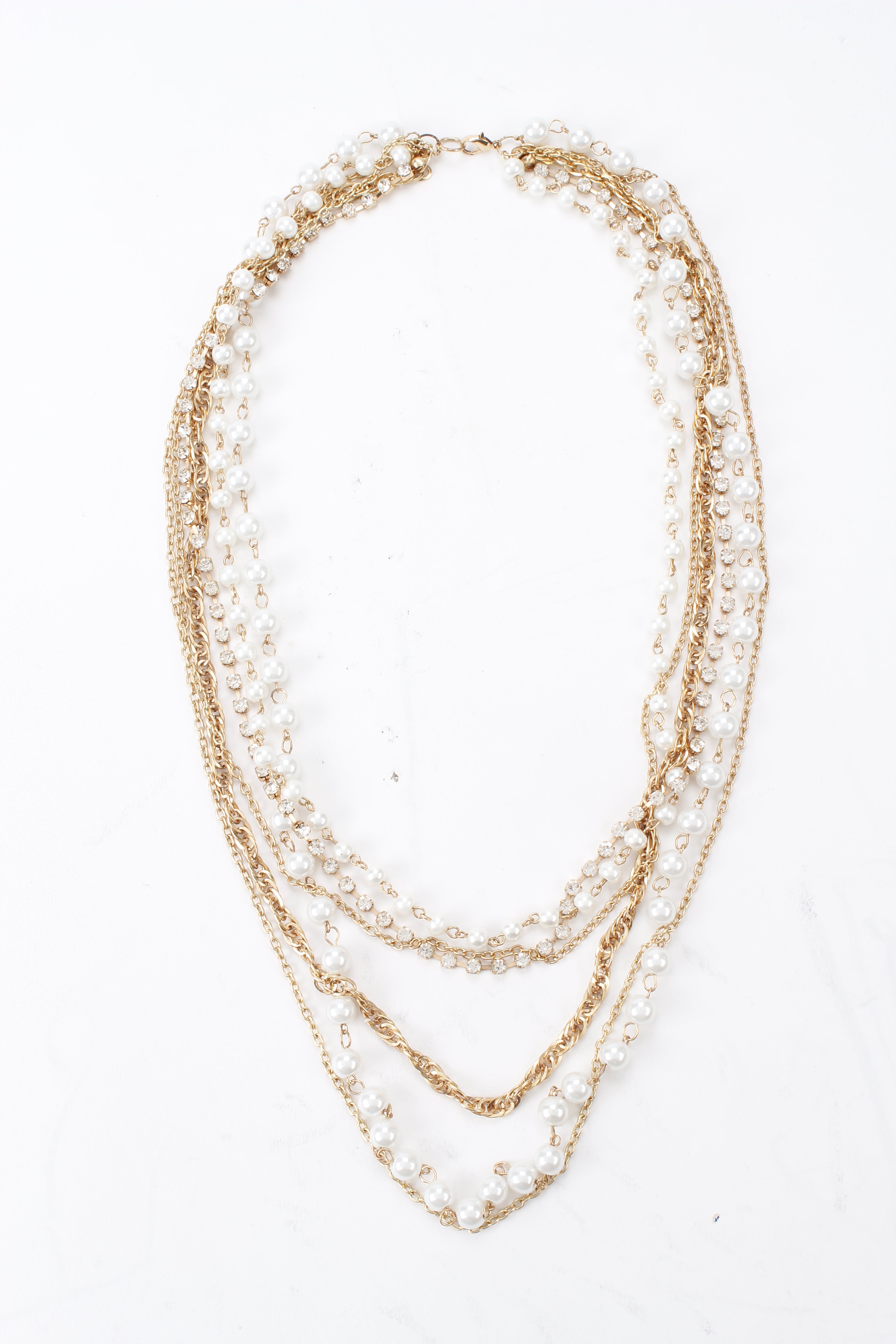 Gold-Plated Alloy Rhinestones And Pearl Layered Necklace - The Pari - Distacart