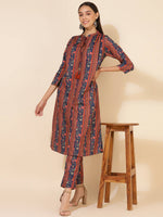 Thumbnail for Janasya Women's Blue Crepe Digital Floral Printed Festive A-line Co-ords - Distacart