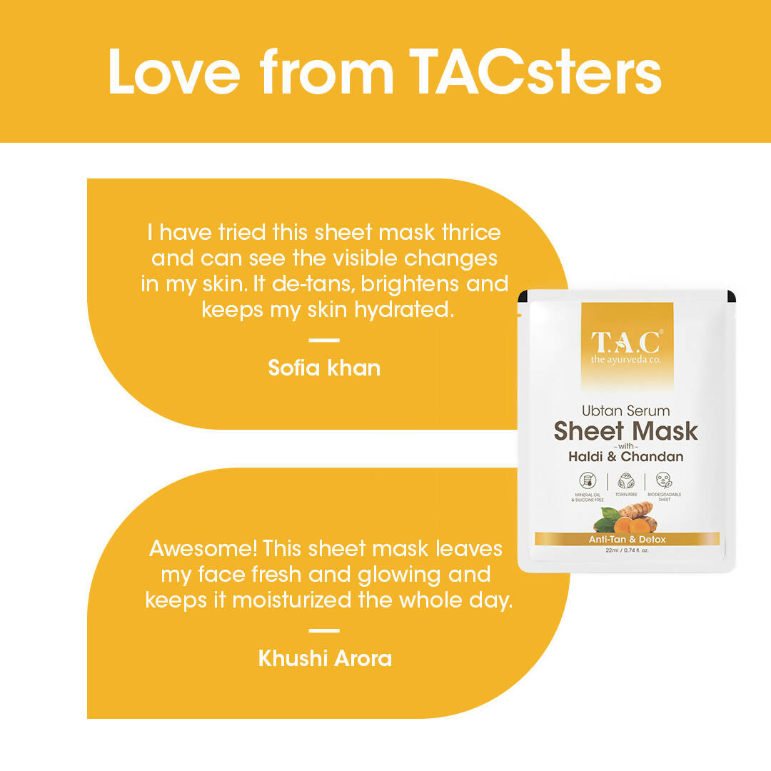 TAC - The Ayurveda Co. Ubtan Serum Sheet Mask | with Sandalwood, Saffron & Turmeric - Distacart