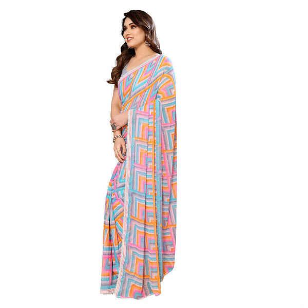 Women's Partywear Designer Grey Georgette Fancy Saree - Satrangi - Distacart