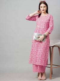 Thumbnail for Malishka Women's Printed Pink Cotton Blend Kurta Pant Set - Pink - Distacart