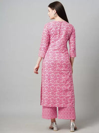 Thumbnail for Malishka Women's Printed Pink Cotton Blend Kurta Pant Set - Pink - Distacart