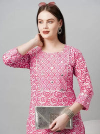 Thumbnail for Malishka Women's Printed Pink Cotton Blend Kurta Pant Set - Pink - Distacart