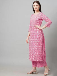 Thumbnail for Malishka Women's Printed Pink Cotton Blend Kurta Pant Set - Pink - Distacart
