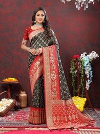 Thumbnail for Lorenvalley Fashion Green & Red Patola Silk Woven Design Meenakari Weaving Saree - Distacart