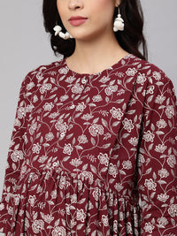 Thumbnail for NOZ2TOZ Women Burgundy Printed Flared Maternity Dress - Distacart