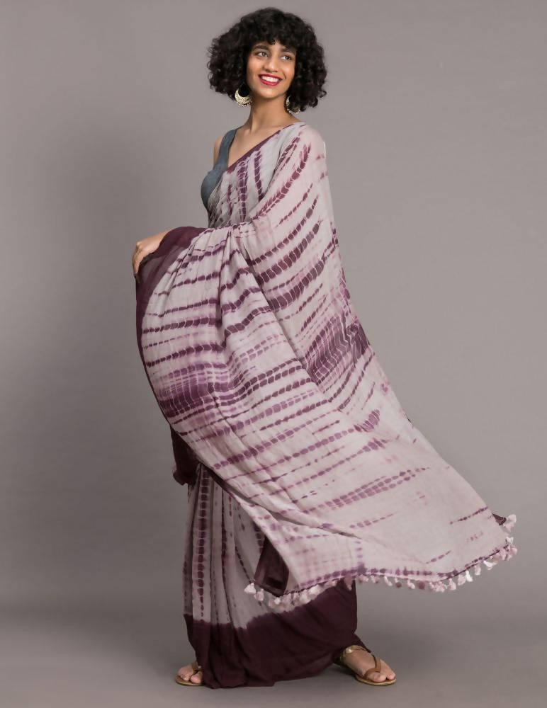 Suta Mauve Burgundy Tie and Dye Saree - Distacart