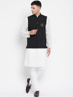Thumbnail for Even Apparels Black Pure Cotton Nehru Jacket With Eid Insignia PW668 - Distacart