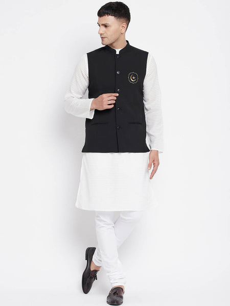 Even Apparels Black Pure Cotton Nehru Jacket With Eid Insignia PW668 - Distacart