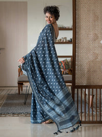 Thumbnail for Suta Navy Blue Woven Design Pure Cotton Saree - Distacart