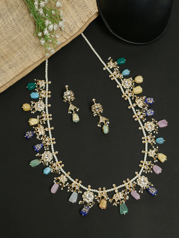 Long Kundan Neckpiece With Studs - Ruby Raang - Distacart
