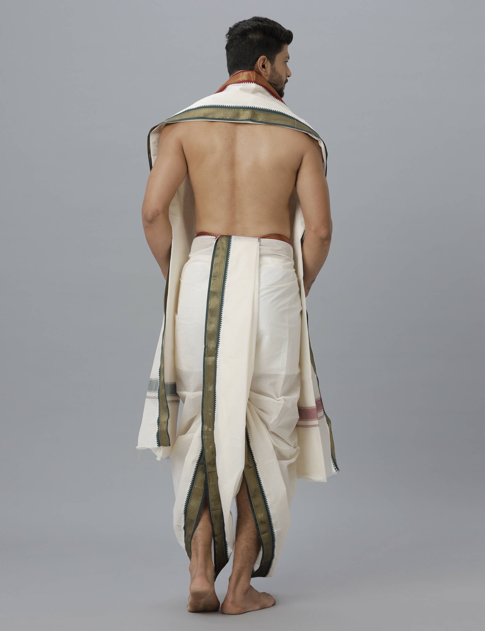 Ramraj Cotton Mens Pure Cotton 5 Khan Jari 9 + 5 Kora Panchakacham Dhoti With Angavastram Set - Distacart