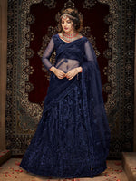 Thumbnail for Myra Navy Blue Heavy Embroidered Net Lehenga - Distacart