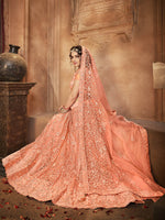 Thumbnail for Myra Peach Heavy Embroidered Net Lehenga - Distacart