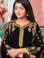 Thumbnail for Myra Black Heavy Faux Georgette Embroidered Churidar Suit - Distacart