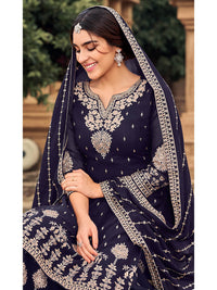 Thumbnail for Myra Navy Blue heavy Georgette Koti Style Embroidered Sharara Suit