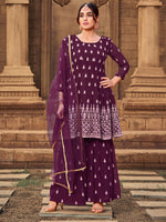 Thumbnail for Myra Purple heavy Georgette Koti Style Embroidered Sharara Suit