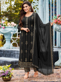 Thumbnail for Myra Black Faux Georgette Embroidered Pant Style Suit - Distacart