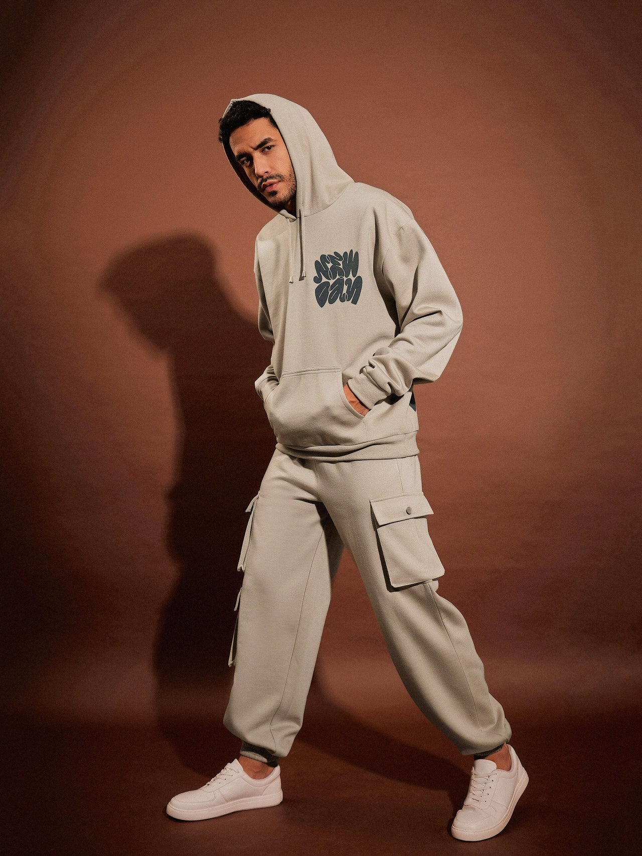 Lyush Men Taupe NEW DAY Oversized Hoodie Sweatshirt With Joggers - Distacart
