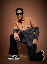 Thumbnail for Lyush Men Orange & Dark Grey Ombre Shirt - Distacart