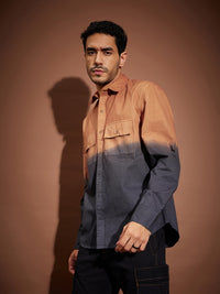 Thumbnail for Lyush Men Orange & Dark Grey Ombre Shirt - Distacart