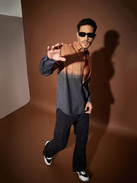 Thumbnail for Lyush Men Orange & Dark Grey Ombre Shirt - Distacart