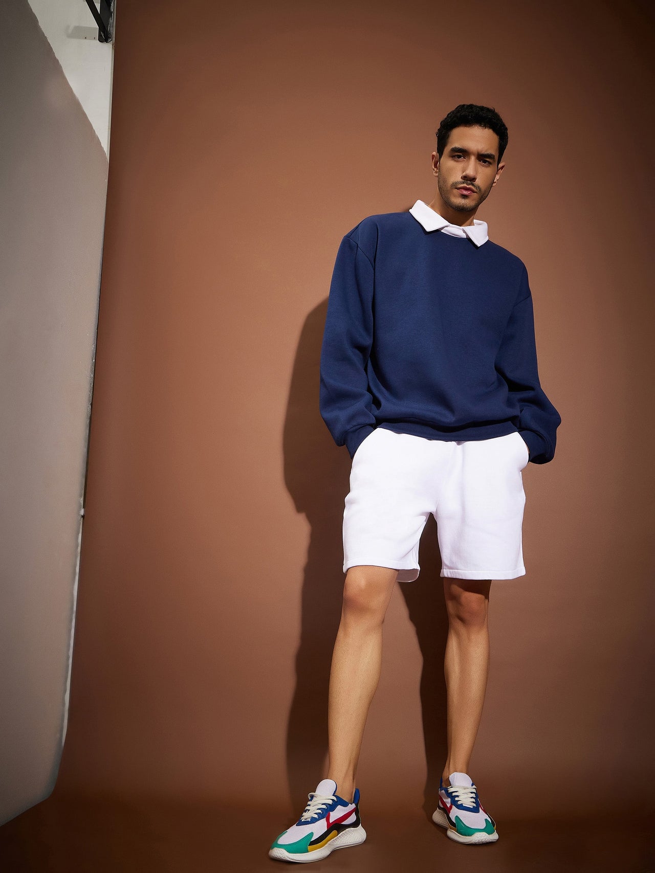 Lyush Men Navy Contrast Collar Oversized Sweatshirt - Distacart