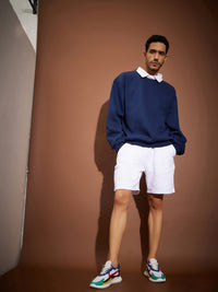 Thumbnail for Lyush Men Navy Contrast Collar Oversized Sweatshirt - Distacart