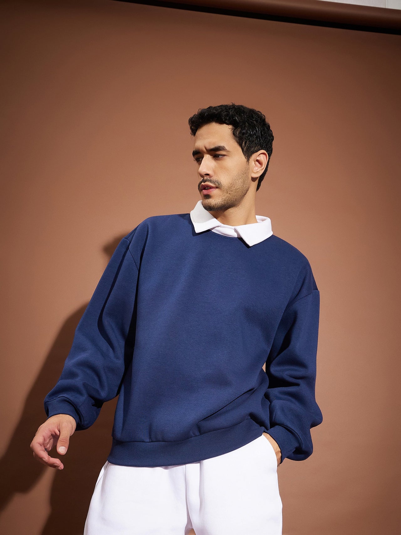 Lyush Men Navy Contrast Collar Oversized Sweatshirt - Distacart