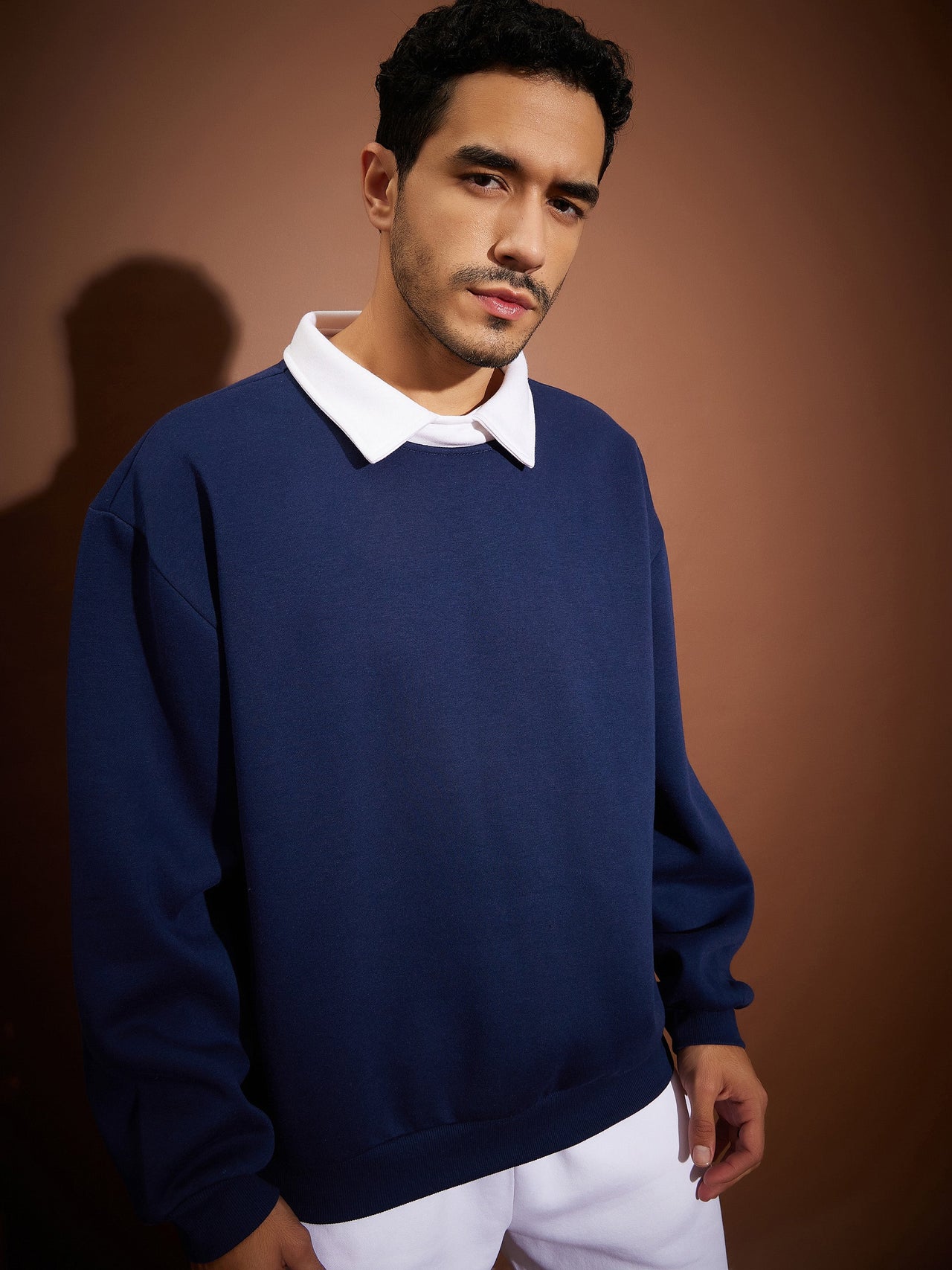 Lyush Men Navy Contrast Collar Oversized Sweatshirt - Distacart