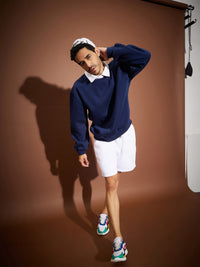 Thumbnail for Lyush Men Navy Contrast Collar Oversized Sweatshirt - Distacart