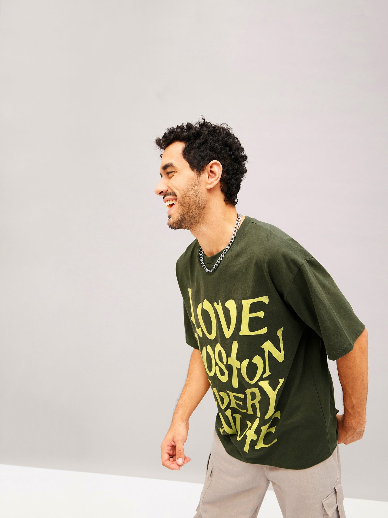 Lyush Olive LOVE BOSTON Oversized T-Shirt - Distacart
