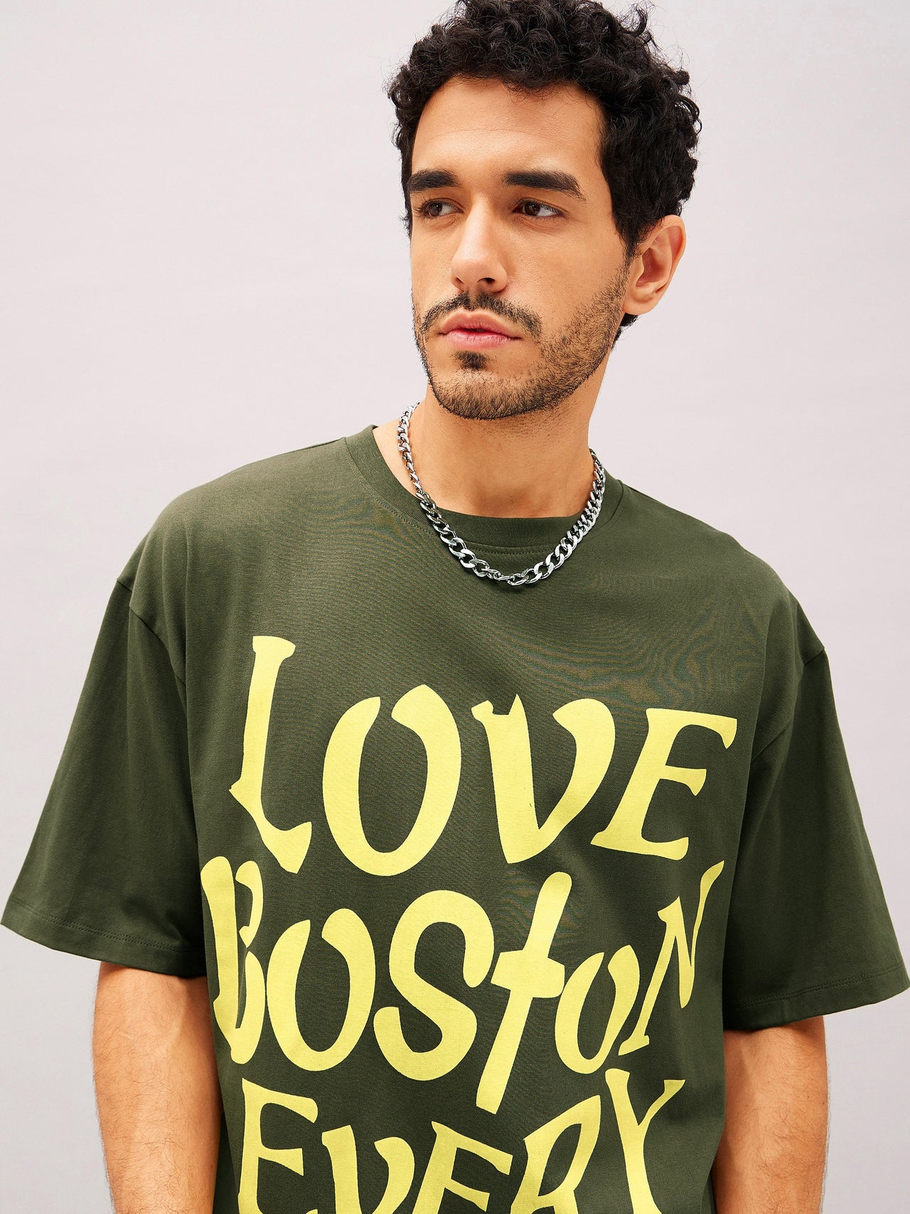 Lyush Olive LOVE BOSTON Oversized T-Shirt - Distacart