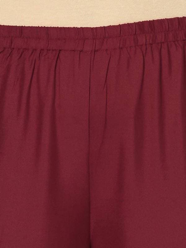 Aniyah Rayon Maroon Color Block Print Flared Slip-On Palazzo (AN-183K)