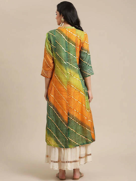 Varanga Mustard Yellow & Green Bandhani Dyed Anarkali Kurta - Distacart