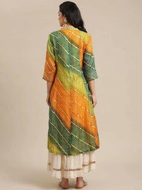 Thumbnail for Varanga Mustard Yellow & Green Bandhani Dyed Anarkali Kurta - Distacart