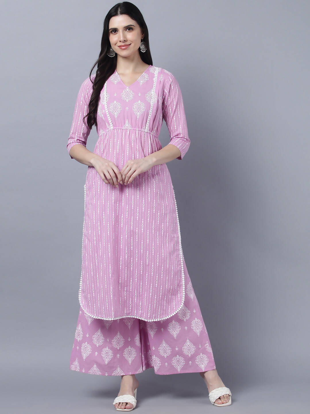 Myshka Stylish Pink 3/4 Sleeve Women's Kurta Palazzo Set - Distacart