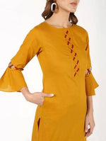 Thumbnail for Aniyah Cotton Criss Cross Bell Sleeves Straight Mustard Color Kurta (AN-146K)