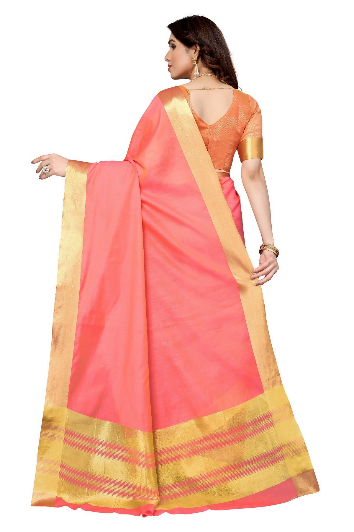 Vamika Peach Cotton Polyester Silk Weaving Saree - Distacart